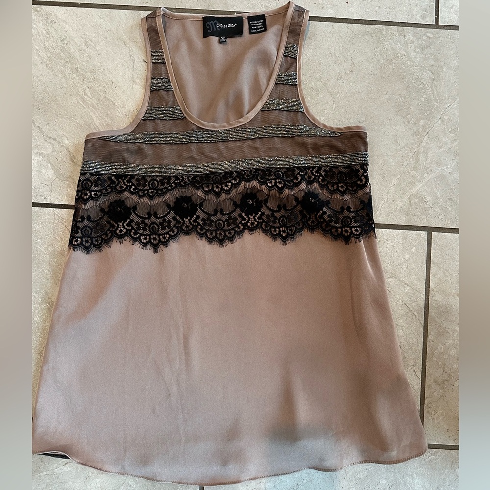 Miss Me Dressy Racerback Top Bejeweled and lace  Going out Top Mesh back